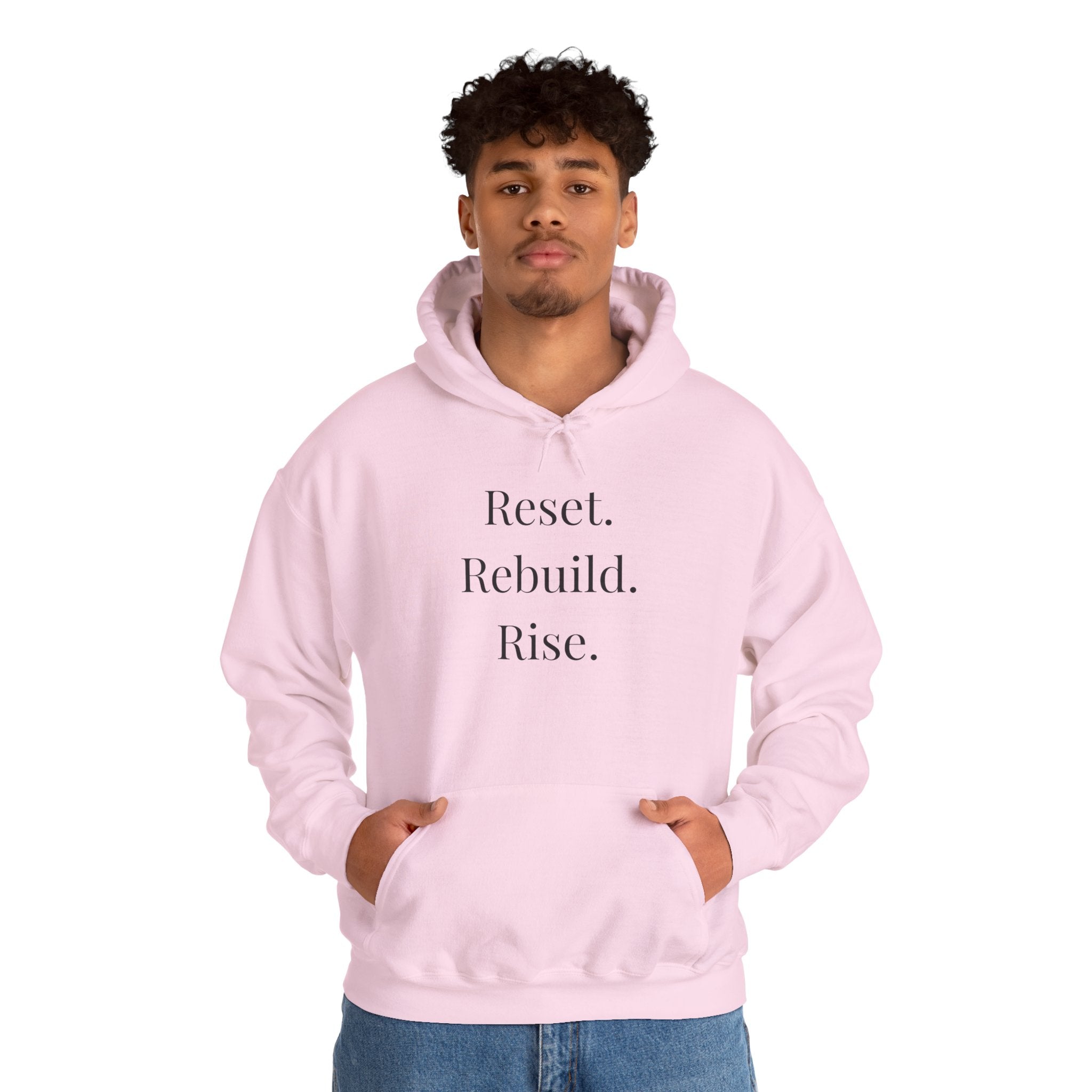 Hoodie — "Reset. Rebuild. Rise." Minimal Inspirational Pullover, Motivational Pullover"