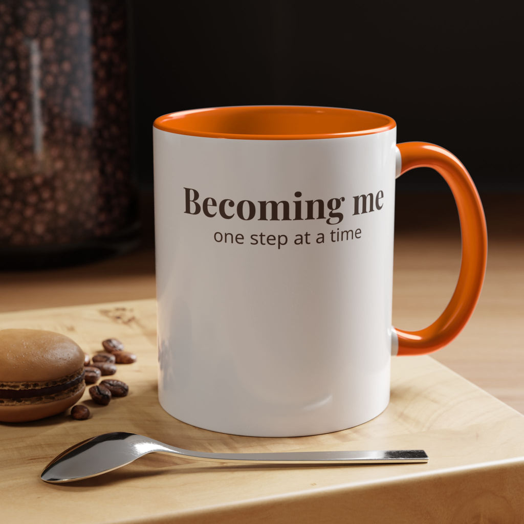 Becoming Me Accent Coffee Mug - Minimal Motivational Mug, "One Step at a Time" Self-Care Gift