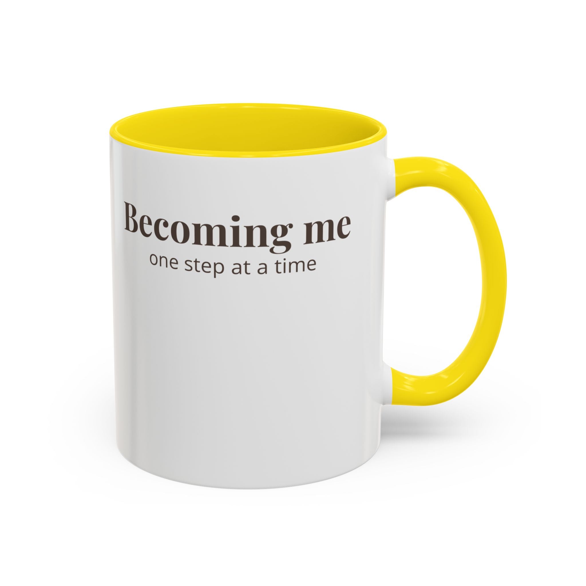 Becoming Me Accent Coffee Mug - Minimal Motivational Mug, "One Step at a Time" Self-Care Gift
