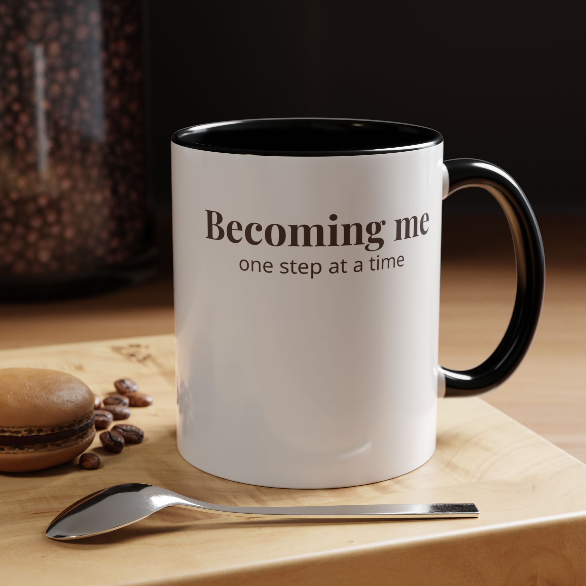 Becoming Me Accent Coffee Mug - Minimal Motivational Mug, "One Step at a Time" Self-Care Gift