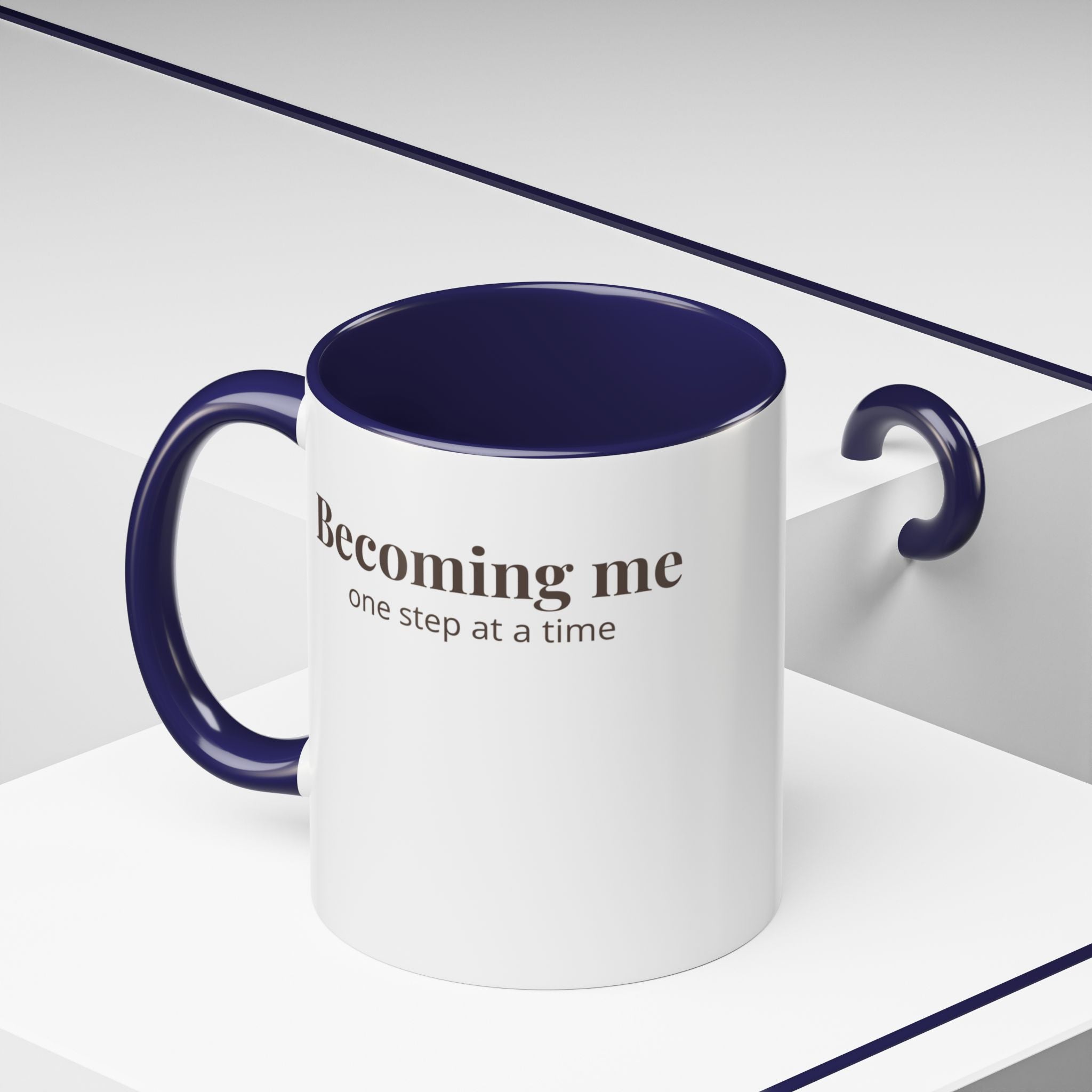 Becoming Me Accent Coffee Mug - Minimal Motivational Mug, "One Step at a Time" Self-Care Gift