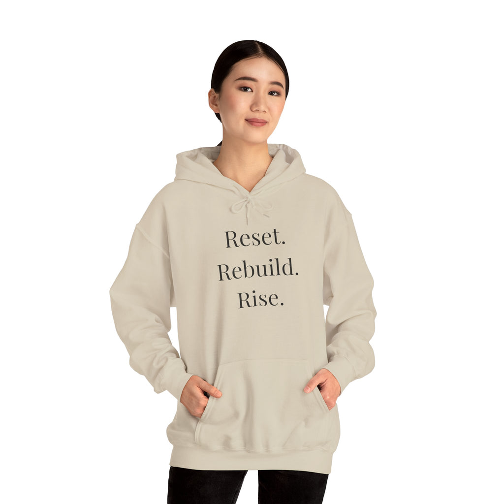 Hoodie — "Reset. Rebuild. Rise." Minimal Inspirational Pullover, Motivational Pullover"