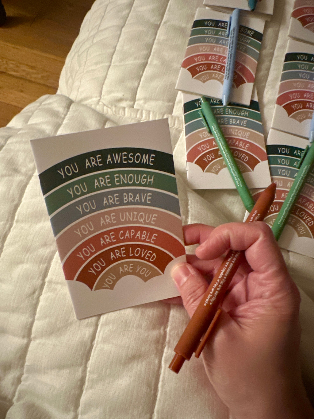 Life Reset | Affirmation Mini Notepad + Motivational Pen Set (5-Piece Self-Care Bundle)