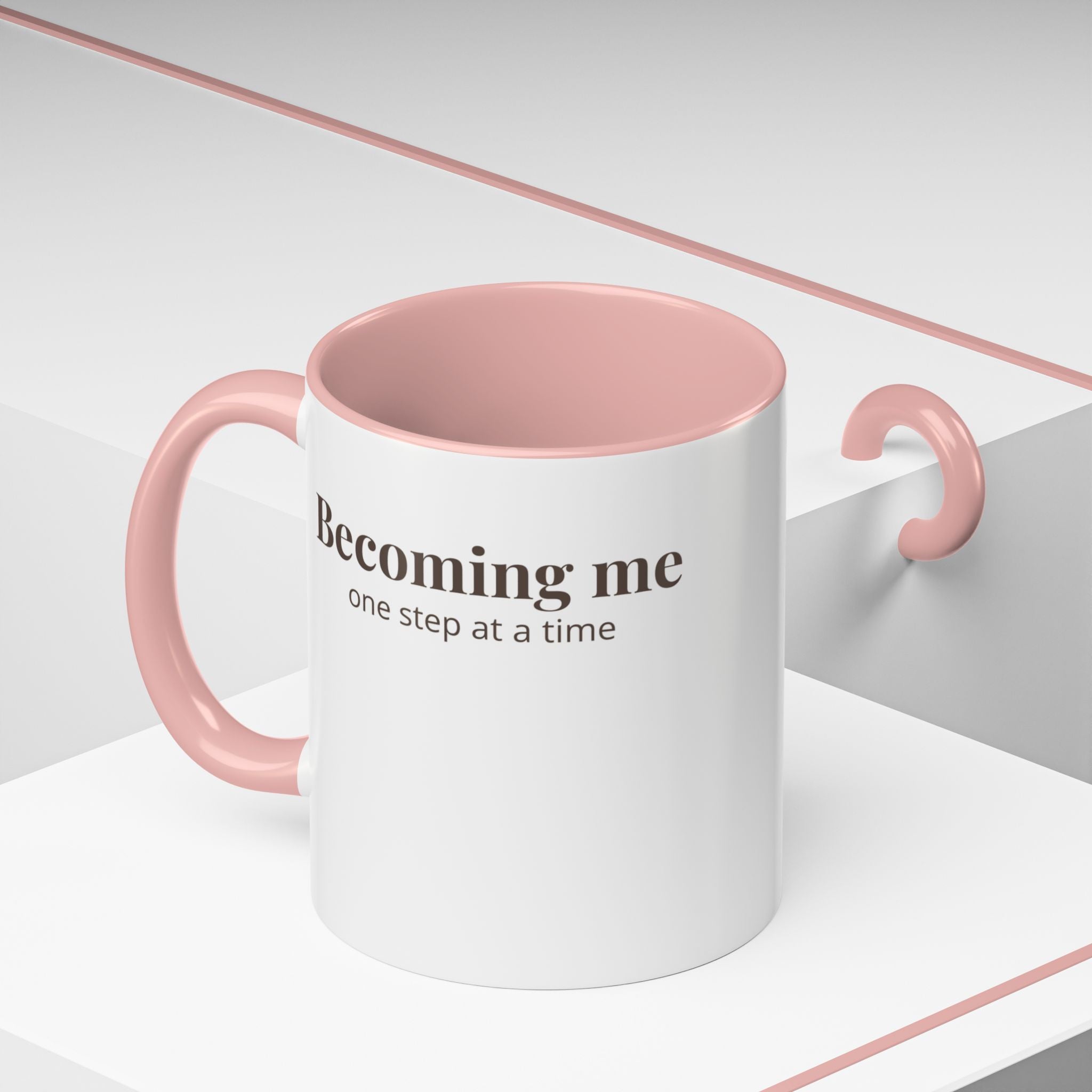 Becoming Me Accent Coffee Mug - Minimal Motivational Mug, "One Step at a Time" Self-Care Gift