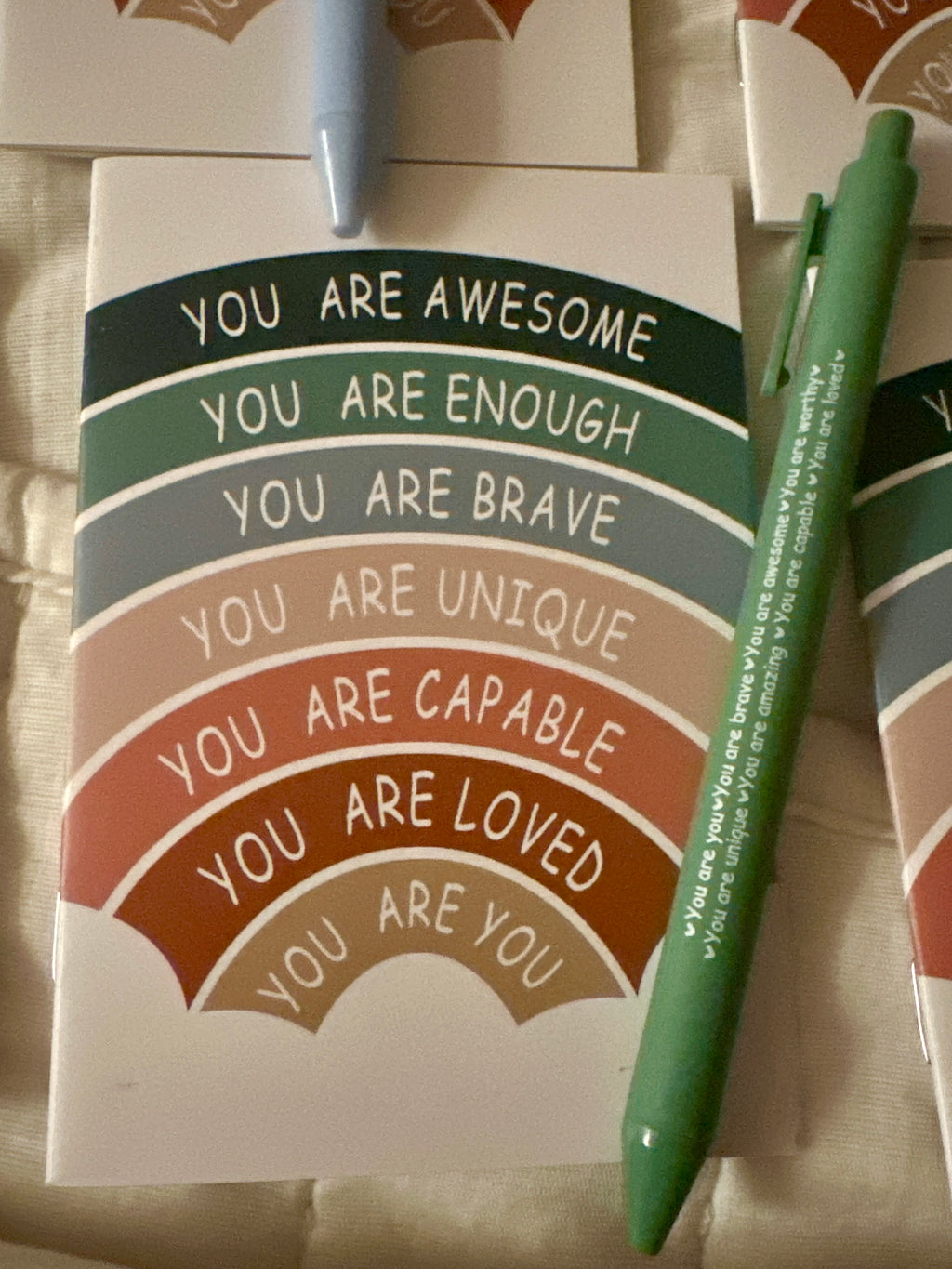 Life Reset | Affirmation Mini Notepad + Motivational Pen Set (5-Piece Self-Care Bundle)