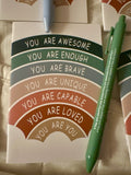 Life Reset | Affirmation Mini Notepad + Motivational Pen Set (5-Piece Self-Care Bundle)